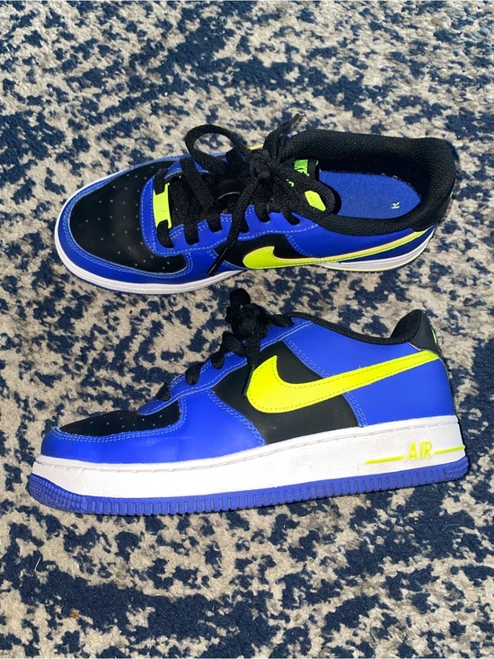 Nike Other - Nike Kids Blue Black Neon Yellow Air Force 1 Sneakers, boys size 5.5